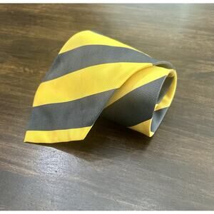 Paul Smith London Neck Tie 100% Silk Yellow Blue Striped Print Made In Italy